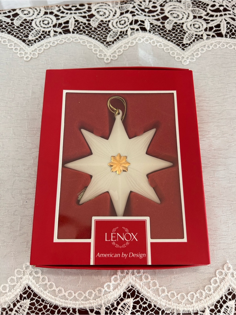 LENOX Pleated Star 3.5" Porcelain Christmas Holiday Ornament With Box